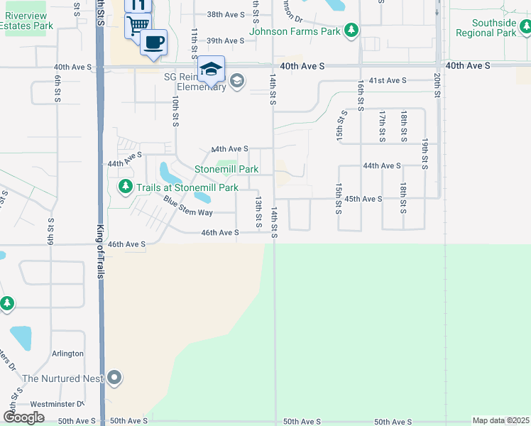 map of restaurants, bars, coffee shops, grocery stores, and more near 4569 14th Street South in Moorhead