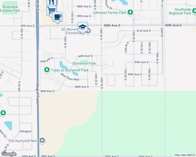 map of restaurants, bars, coffee shops, grocery stores, and more near 4569 14th Street South in Moorhead