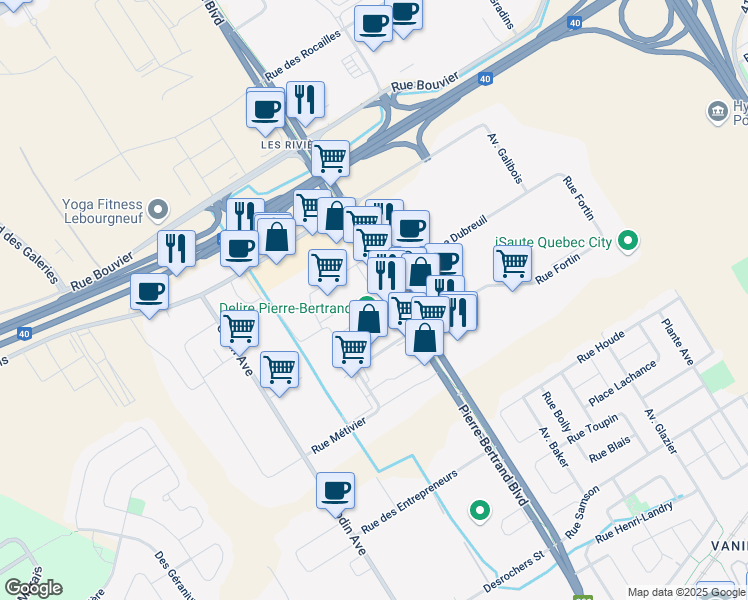 map of restaurants, bars, coffee shops, grocery stores, and more near in Québec City