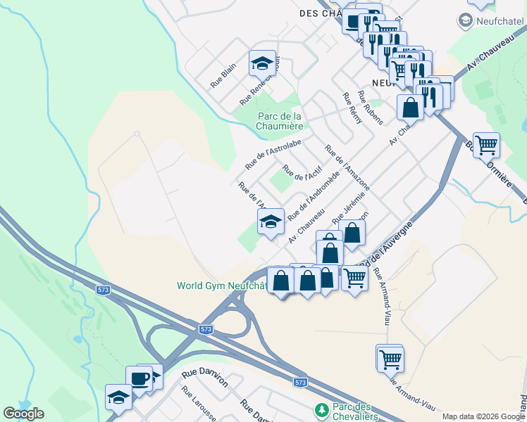 map of restaurants, bars, coffee shops, grocery stores, and more near 9115 Rue de l'Aquilon in Québec