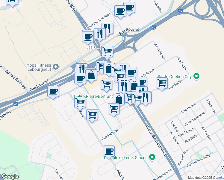 map of restaurants, bars, coffee shops, grocery stores, and more near 967-1085 Québec 358 in Quebec