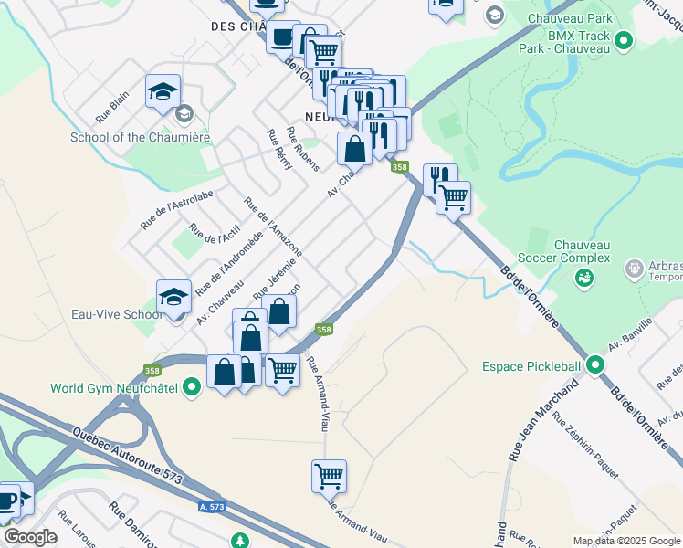 map of restaurants, bars, coffee shops, grocery stores, and more near 4300 Rue le Jason in Québec