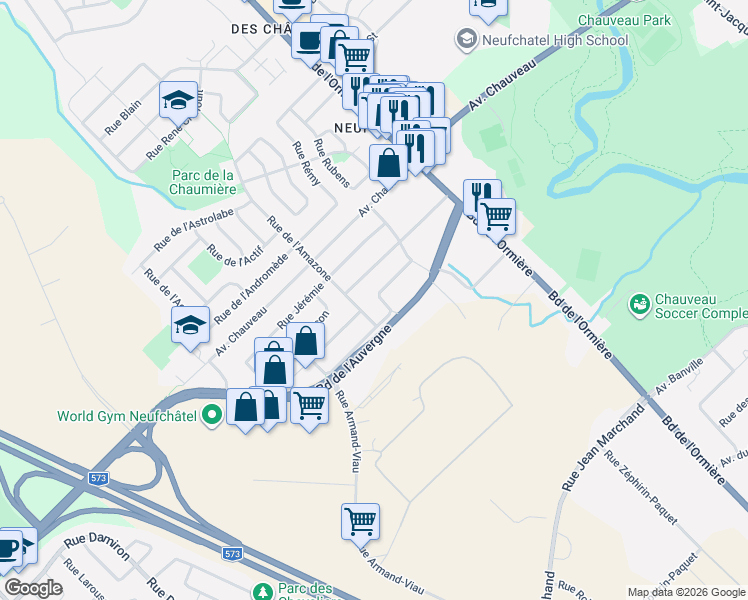 map of restaurants, bars, coffee shops, grocery stores, and more near 4300 Rue le Jason in Québec