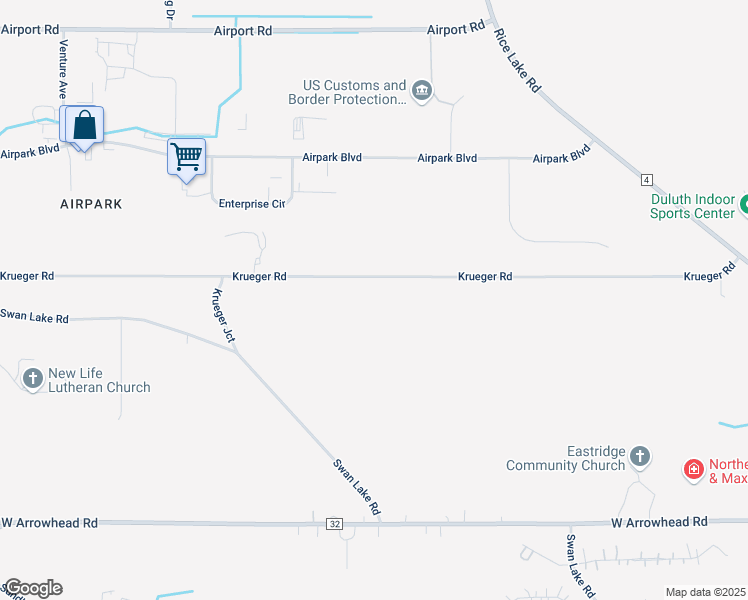 map of restaurants, bars, coffee shops, grocery stores, and more near 4106 Krueger Road in Duluth