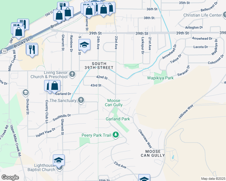 map of restaurants, bars, coffee shops, grocery stores, and more near 2300 43rd St in Missoula
