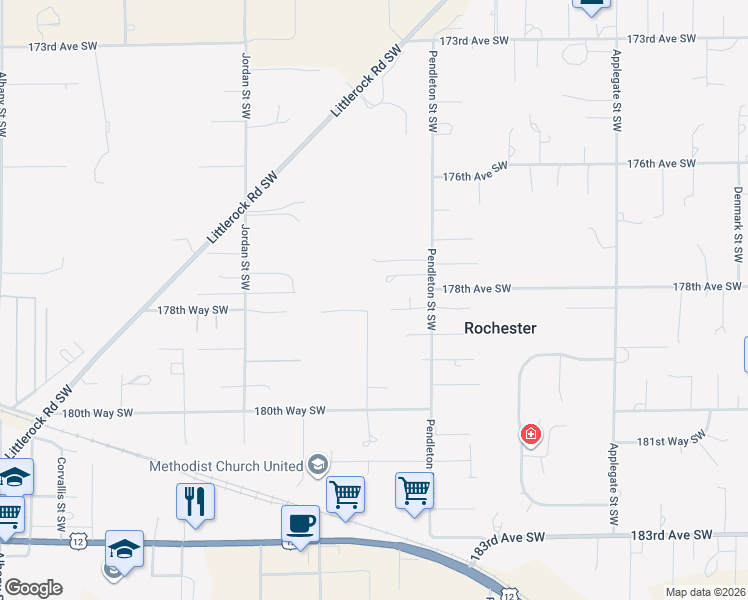 map of restaurants, bars, coffee shops, grocery stores, and more near 17920 Daryl Lane Southwest in Rochester