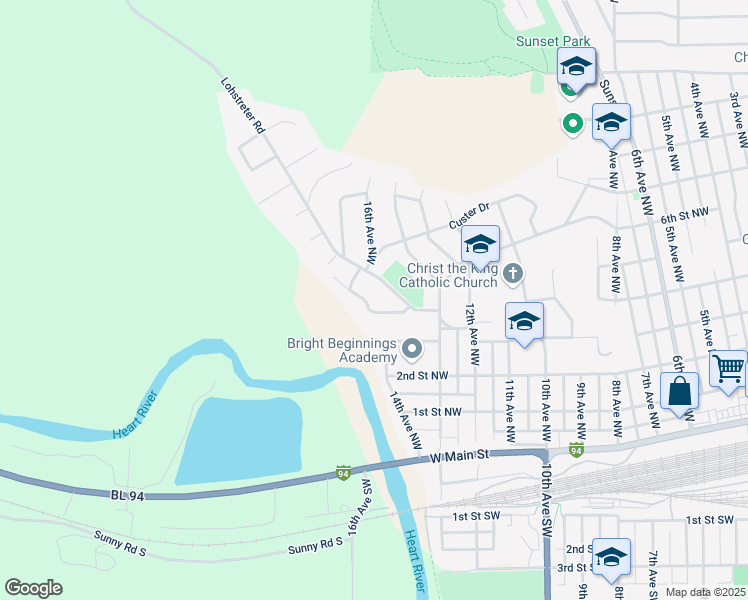 map of restaurants, bars, coffee shops, grocery stores, and more near 1501-1999 4th Street Northwest in Mandan
