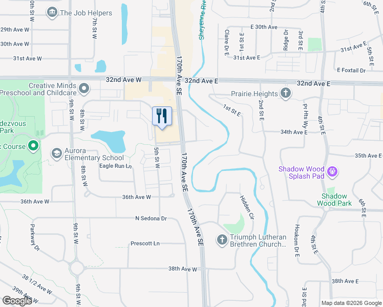 map of restaurants, bars, coffee shops, grocery stores, and more near 170th Avenue Southeast in West Fargo