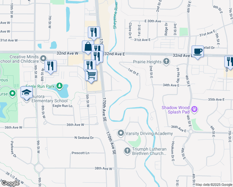 map of restaurants, bars, coffee shops, grocery stores, and more near 122 Golden Spike Road in West Fargo