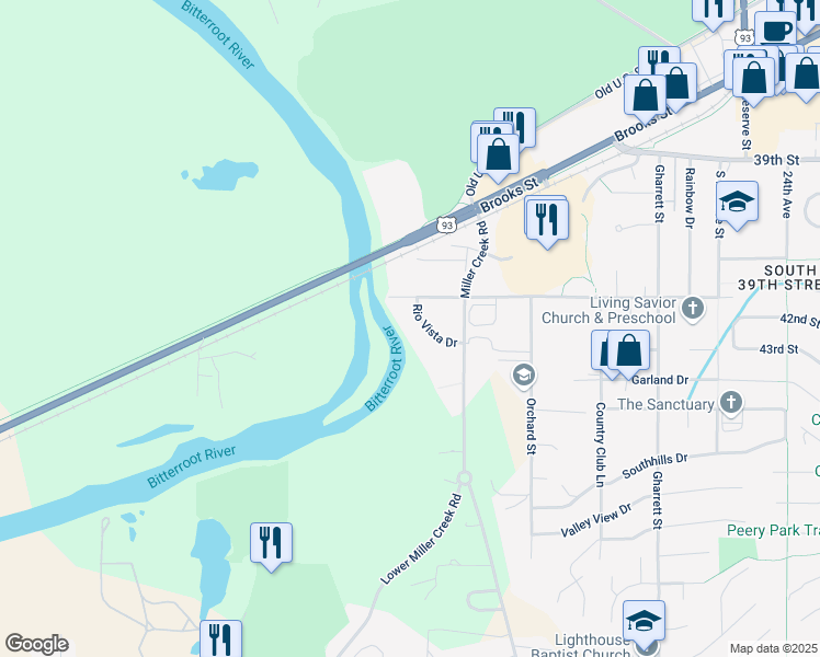 map of restaurants, bars, coffee shops, grocery stores, and more near 4515 Rio Vista Dr in Missoula