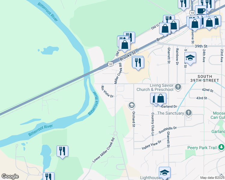 map of restaurants, bars, coffee shops, grocery stores, and more near 4515 Miller Creek Road in Missoula