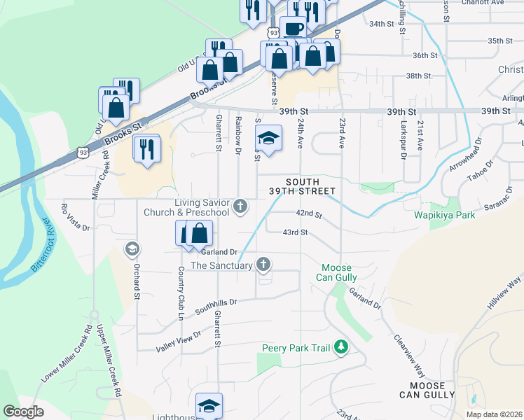 map of restaurants, bars, coffee shops, grocery stores, and more near 2424 42nd St in Missoula