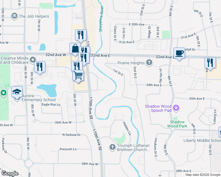 map of restaurants, bars, coffee shops, grocery stores, and more near 122 Golden Spike Road in West Fargo