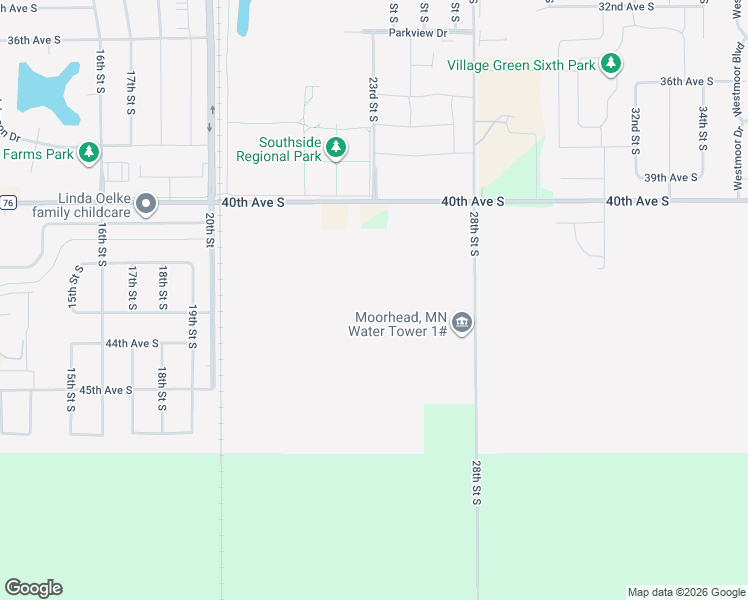 map of restaurants, bars, coffee shops, grocery stores, and more near 2107 40th Avenue South in Moorhead