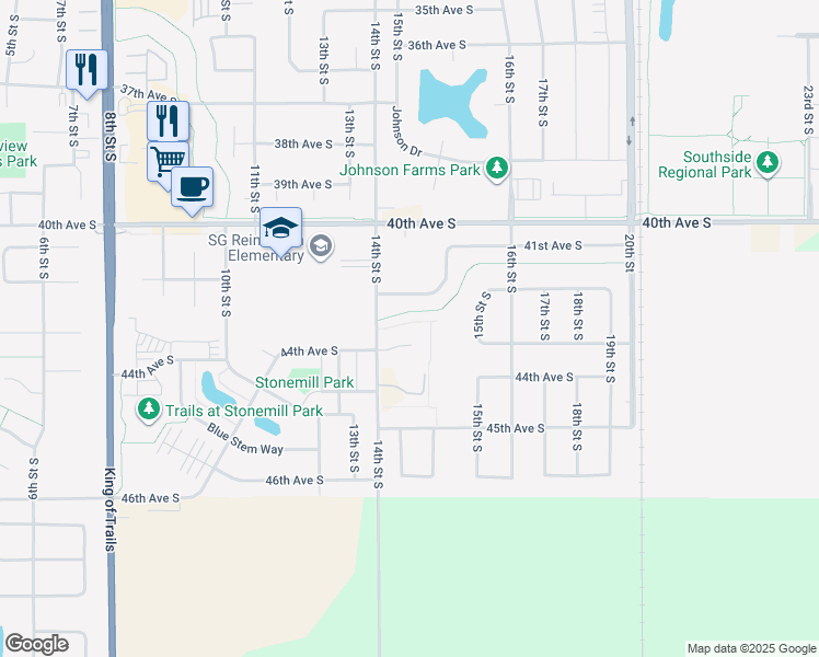 map of restaurants, bars, coffee shops, grocery stores, and more near 1452 44th Avenue South in Moorhead