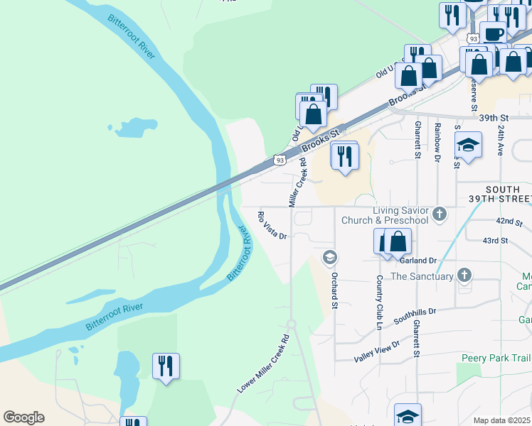 map of restaurants, bars, coffee shops, grocery stores, and more near 4515 Rio Vista Dr in Missoula