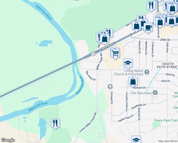 map of restaurants, bars, coffee shops, grocery stores, and more near 4515 Rio Vista Dr in Missoula