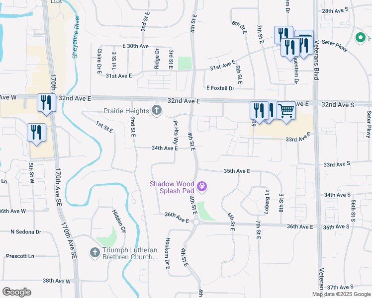 map of restaurants, bars, coffee shops, grocery stores, and more near 3417 4th Street East in West Fargo