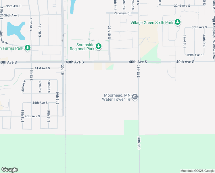 map of restaurants, bars, coffee shops, grocery stores, and more near 2107 40th Avenue South in Moorhead