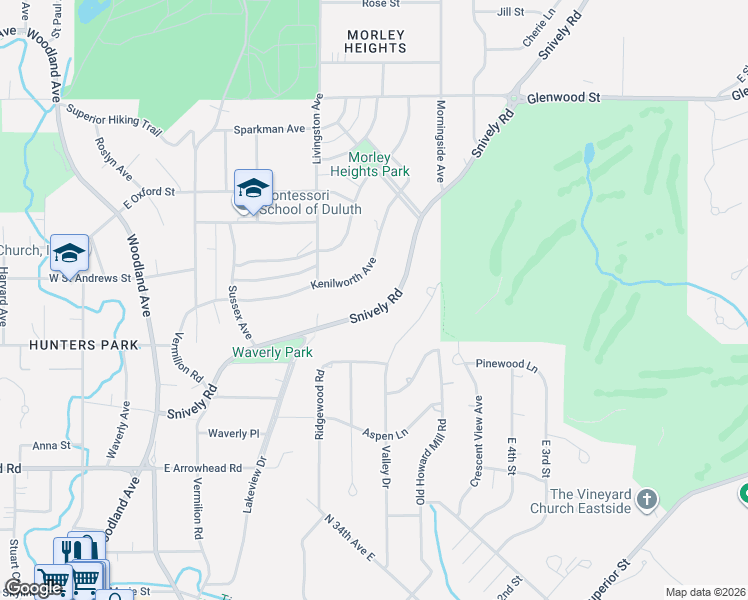 map of restaurants, bars, coffee shops, grocery stores, and more near 1021 Valley Drive in Duluth