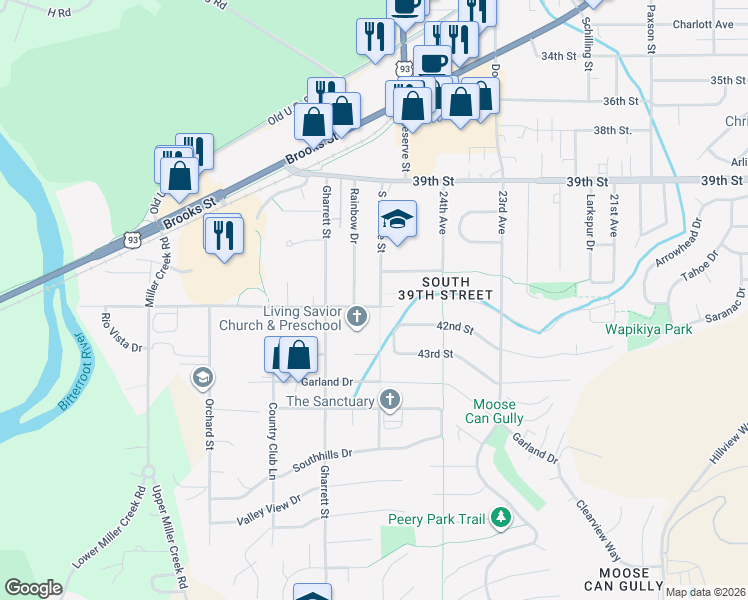 map of restaurants, bars, coffee shops, grocery stores, and more near 2424 42nd Street in Missoula