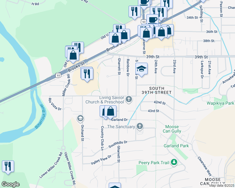 map of restaurants, bars, coffee shops, grocery stores, and more near 4407 Gharrett Street in Missoula