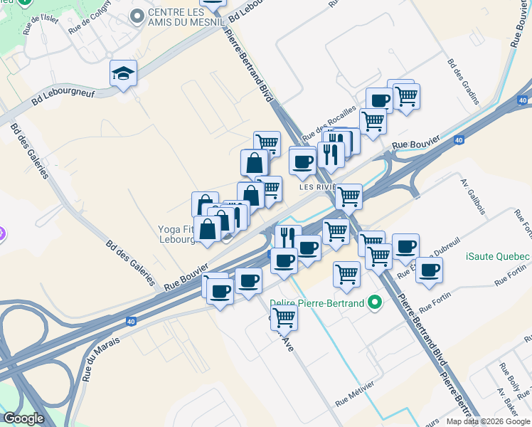 map of restaurants, bars, coffee shops, grocery stores, and more near in Ville de Québec