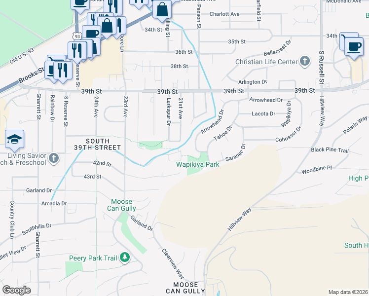 map of restaurants, bars, coffee shops, grocery stores, and more near 4314 21st Avenue in Missoula