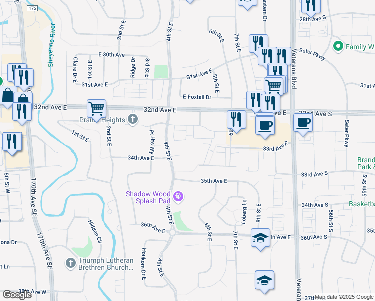map of restaurants, bars, coffee shops, grocery stores, and more near 3363 4th Street East in West Fargo