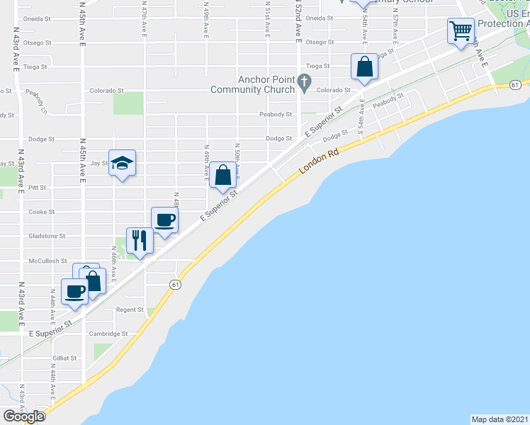 map of restaurants, bars, coffee shops, grocery stores, and more near 5030 London Road in Duluth