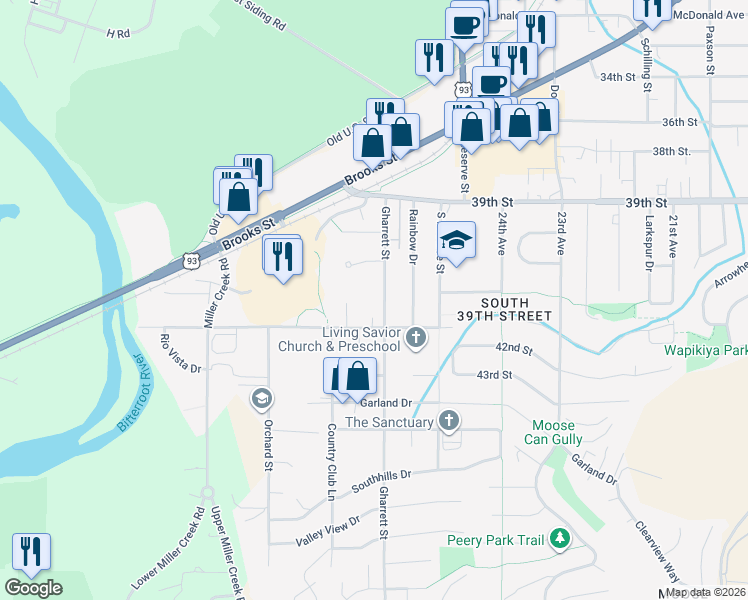 map of restaurants, bars, coffee shops, grocery stores, and more near 4311 Gharrett Street in Missoula
