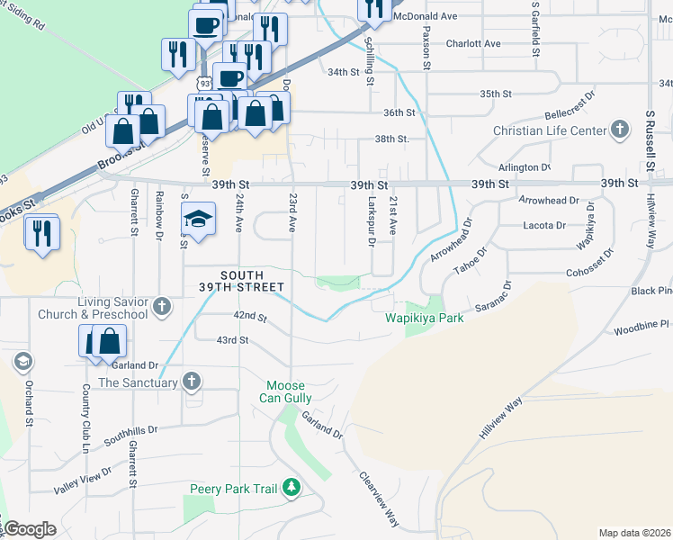 map of restaurants, bars, coffee shops, grocery stores, and more near 4323 Lake Place in Missoula