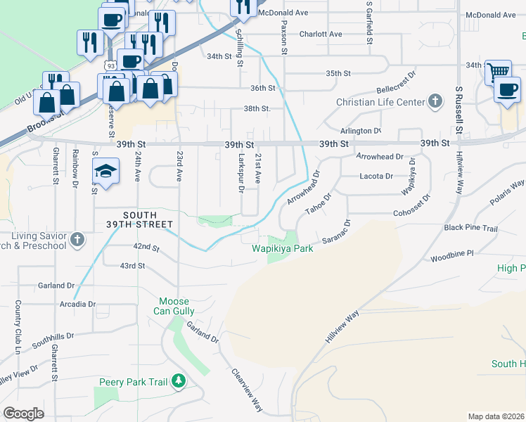 map of restaurants, bars, coffee shops, grocery stores, and more near 4314 21st Ave in Missoula