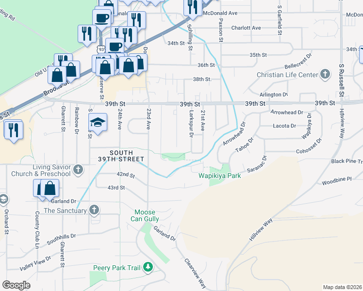 map of restaurants, bars, coffee shops, grocery stores, and more near 4323 Lake Pl in Missoula