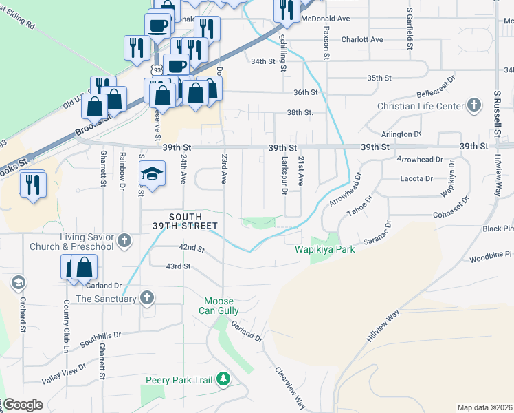 map of restaurants, bars, coffee shops, grocery stores, and more near 4323 Lake Pl in Missoula