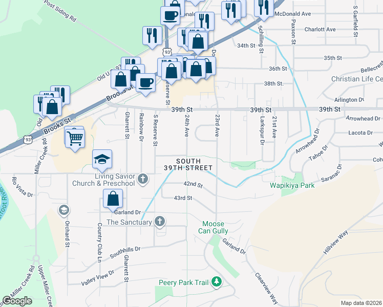 map of restaurants, bars, coffee shops, grocery stores, and more near in Missoula