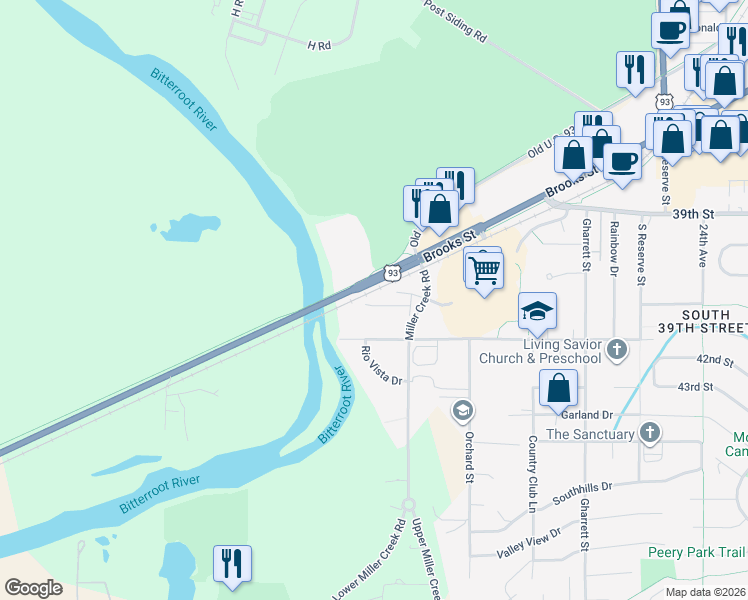 map of restaurants, bars, coffee shops, grocery stores, and more near 2936 Mabelle Ln in Missoula