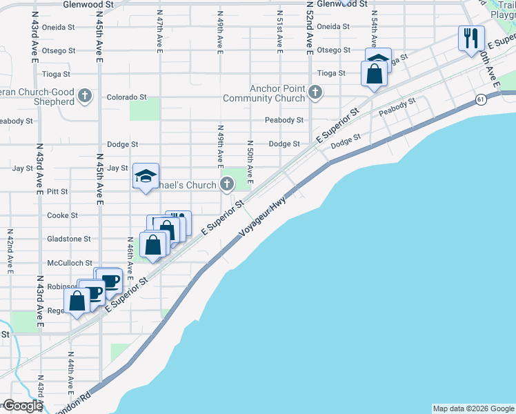 map of restaurants, bars, coffee shops, grocery stores, and more near 5009 London Road in Duluth