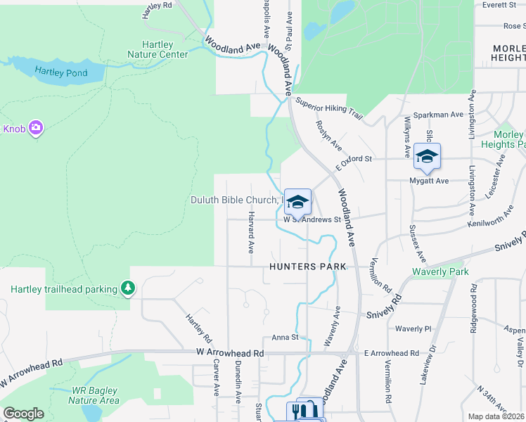 map of restaurants, bars, coffee shops, grocery stores, and more near 312 West Oxford Street in Duluth
