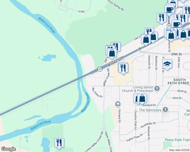 map of restaurants, bars, coffee shops, grocery stores, and more near 2936 Mabelle Ln in Missoula