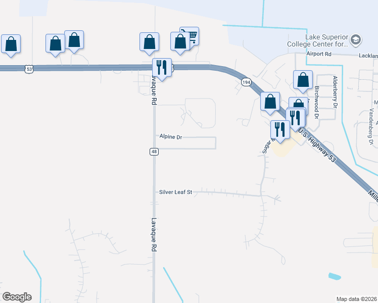 map of restaurants, bars, coffee shops, grocery stores, and more near 5060 Boulder Drive in Hermantown