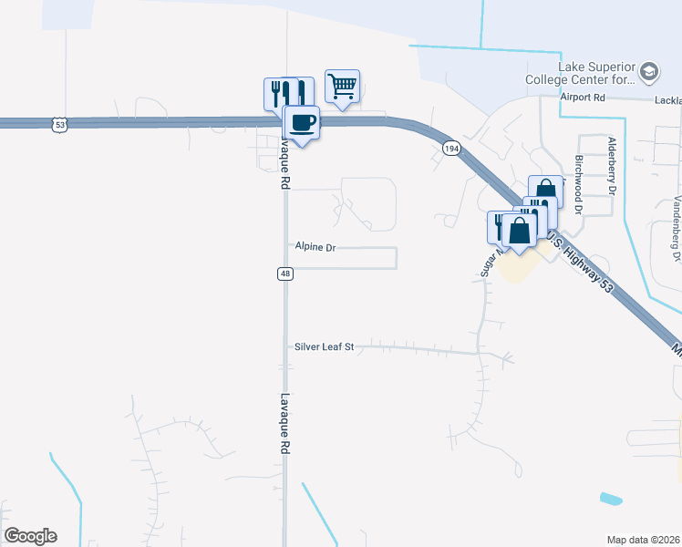 map of restaurants, bars, coffee shops, grocery stores, and more near 5060 Boulder Drive in Hermantown