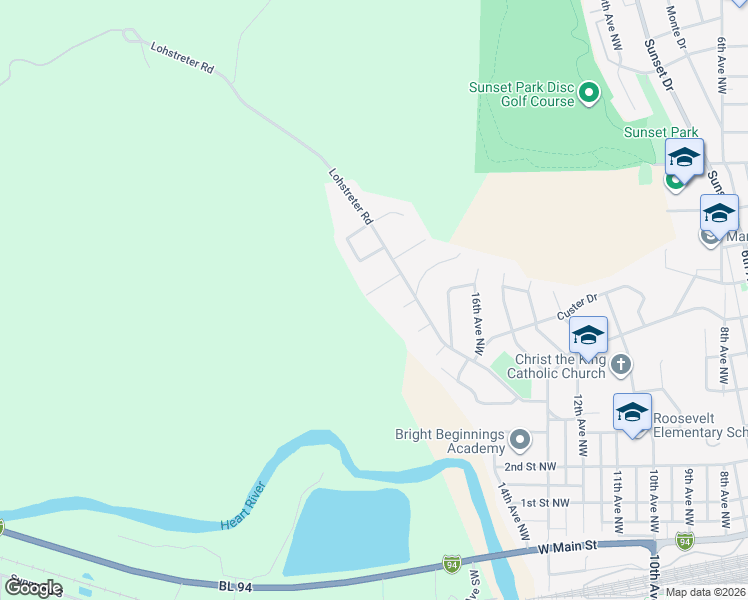 map of restaurants, bars, coffee shops, grocery stores, and more near 2003 Bruley Road in Mandan