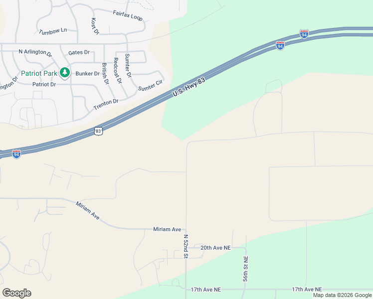 map of restaurants, bars, coffee shops, grocery stores, and more near 2050 North 52nd Street in Bismarck