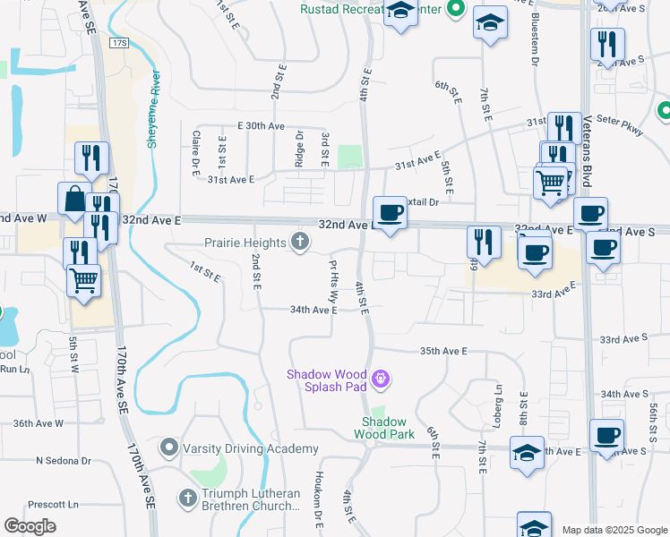 map of restaurants, bars, coffee shops, grocery stores, and more near 3006 4th Street East in West Fargo