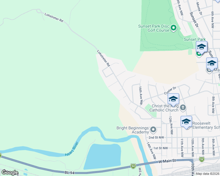 map of restaurants, bars, coffee shops, grocery stores, and more near 2003 Bruley Road in Mandan