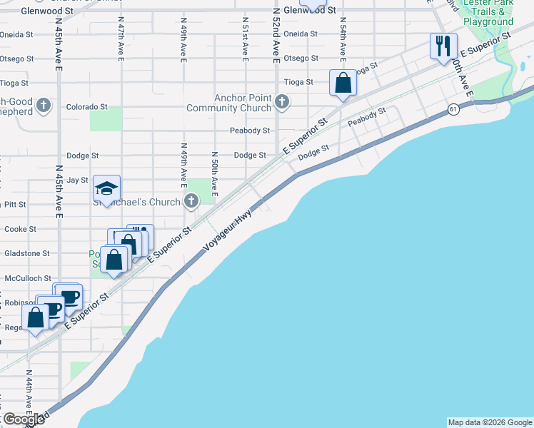 map of restaurants, bars, coffee shops, grocery stores, and more near 5090 London Road in Duluth
