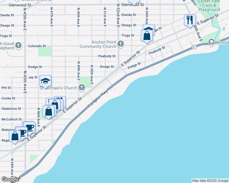map of restaurants, bars, coffee shops, grocery stores, and more near 5090 London Road in Duluth