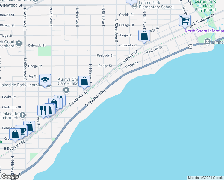 map of restaurants, bars, coffee shops, grocery stores, and more near 5090 London Road in Duluth
