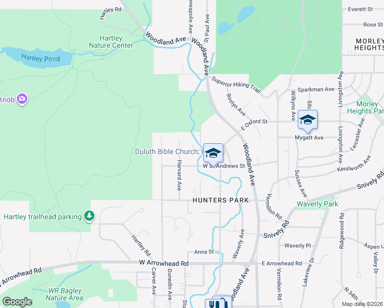 map of restaurants, bars, coffee shops, grocery stores, and more near 312 West Oxford Street in Duluth